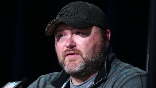 Jets GM Joe Douglas speaks at the NFL Combine